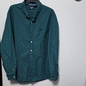 Chaps Green Plaid Casual Button Down Shirt  Size XXL